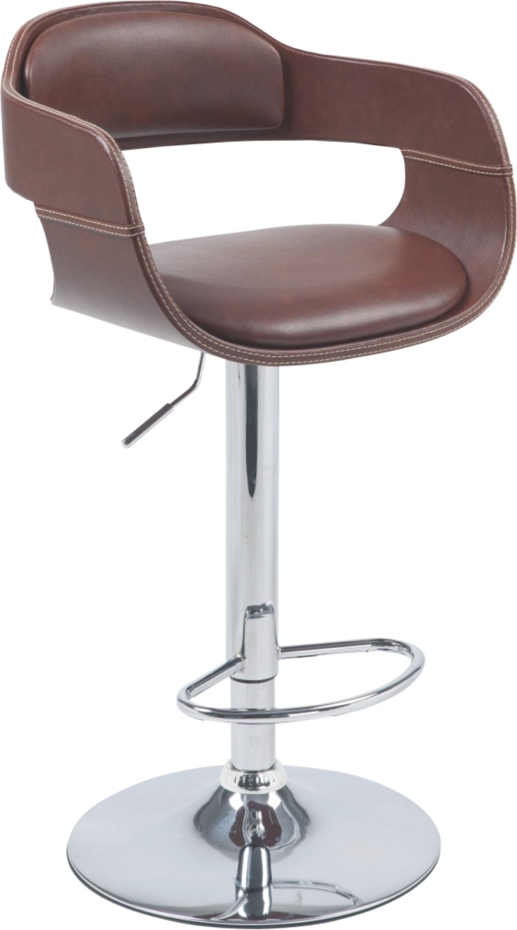 Adjustable Height Barstool With Chrome Base And Leather Seat