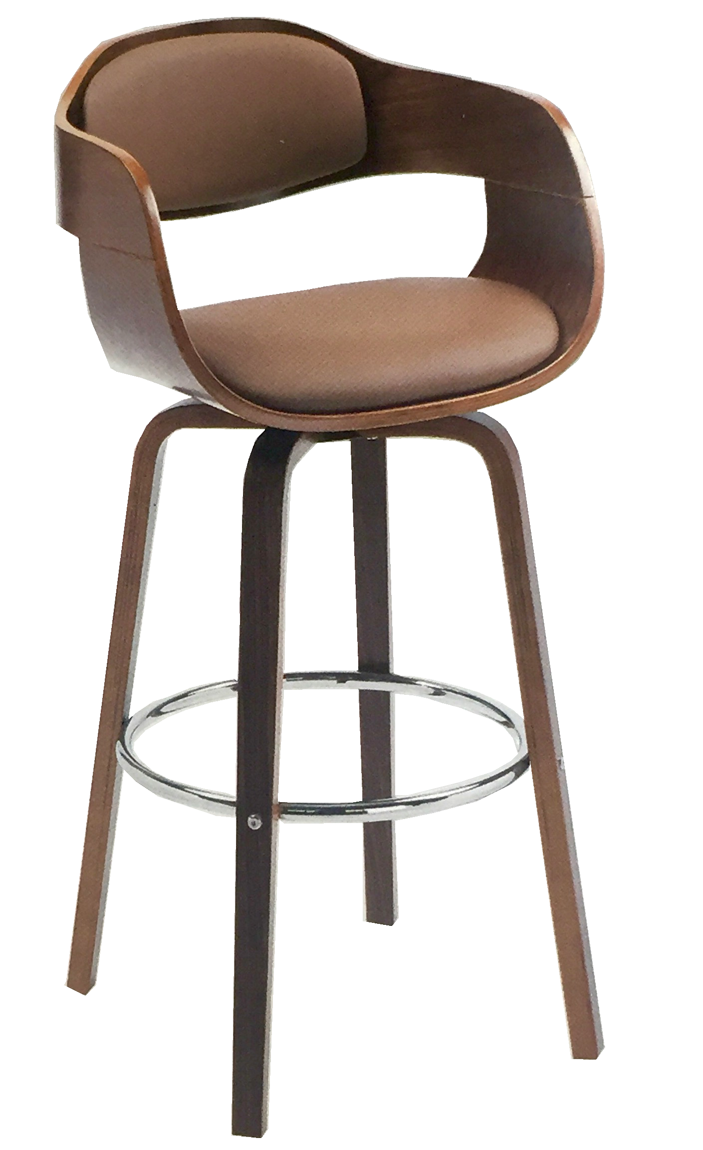 Bentwood Barstool With Wooden Leg And Leather Seat