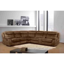  4-Piece Reclining Living Room Sectional with 2 Power Recliners, Chocolate/Camel Trim - UH-1607