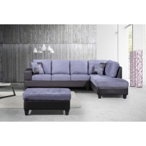 3-Piece Modern Right Microfiber / Faux Leather Sectional Sofa Set w/Storage Ottoman (Gray) UH-1003