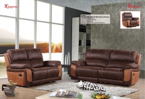 3 Pcs Stitching 2-tone Sofa Set Manual Recliner, Chocolate/Camel -UH-1609  