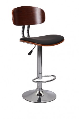 Bentwood Adjustable Height Barstool With Chrome Base And Bonded Seat