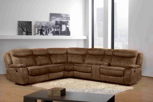  4-Piece Reclining Living Room Sectional with 2 Power Recliners, Chocolate/Camel Trim - UH-1607