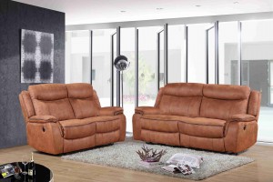 3 pcs Manual Recliner Sofa Set, Hot stamping Fabric. Camel/Chocolate Trim -UH-1605