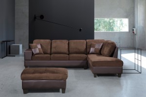 3-Piece Modern Right Microfiber / Faux Leather Sectional Set w/Storage Ottoman (Chocolate) UH-1001