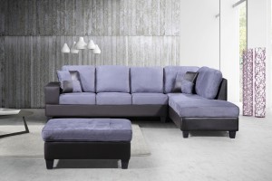 3-Piece Modern Right Microfiber / Faux Leather Sectional Sofa Set w/Storage Ottoman (Gray) UH-1003