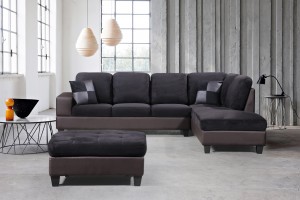 3-Piece Modern Right Microfiber / Faux Leather Sectional Set w/Storage Ottoman (Black) UH-1005 
